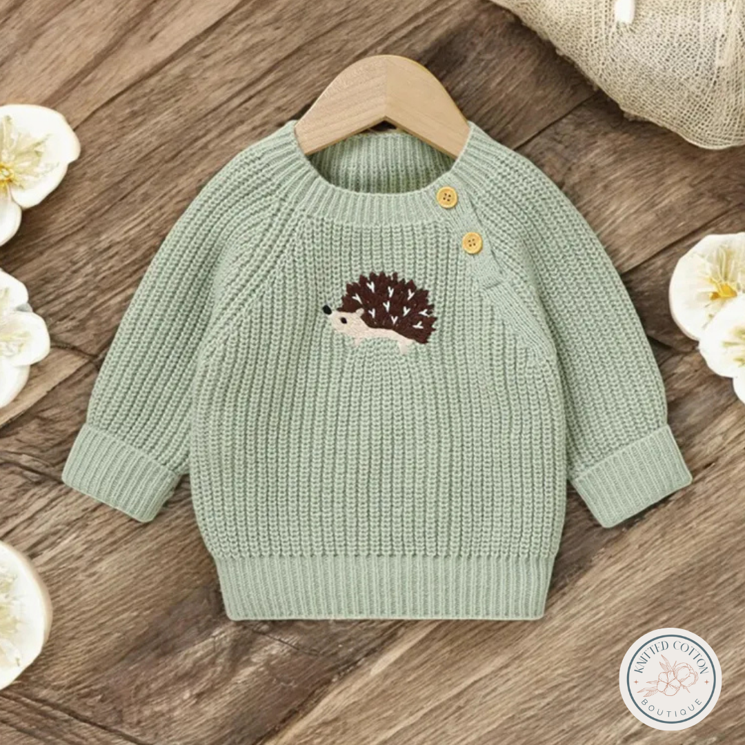 Hedgehog Pullover – Hand-Knitted Cotton for Babies