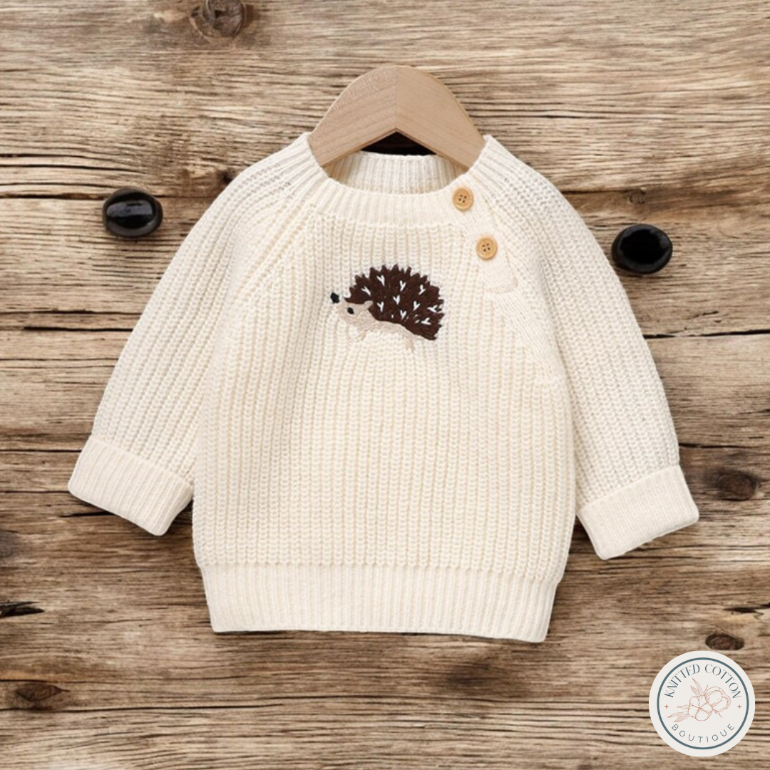 Hedgehog Pullover – Hand-Knitted Cotton for Babies