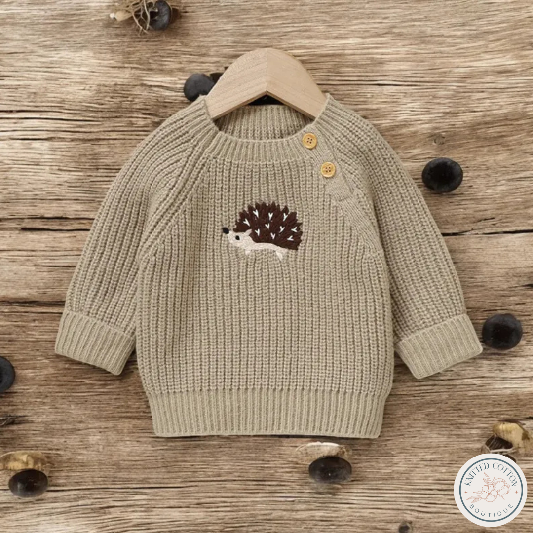 Hedgehog Pullover – Hand-Knitted Cotton for Babies