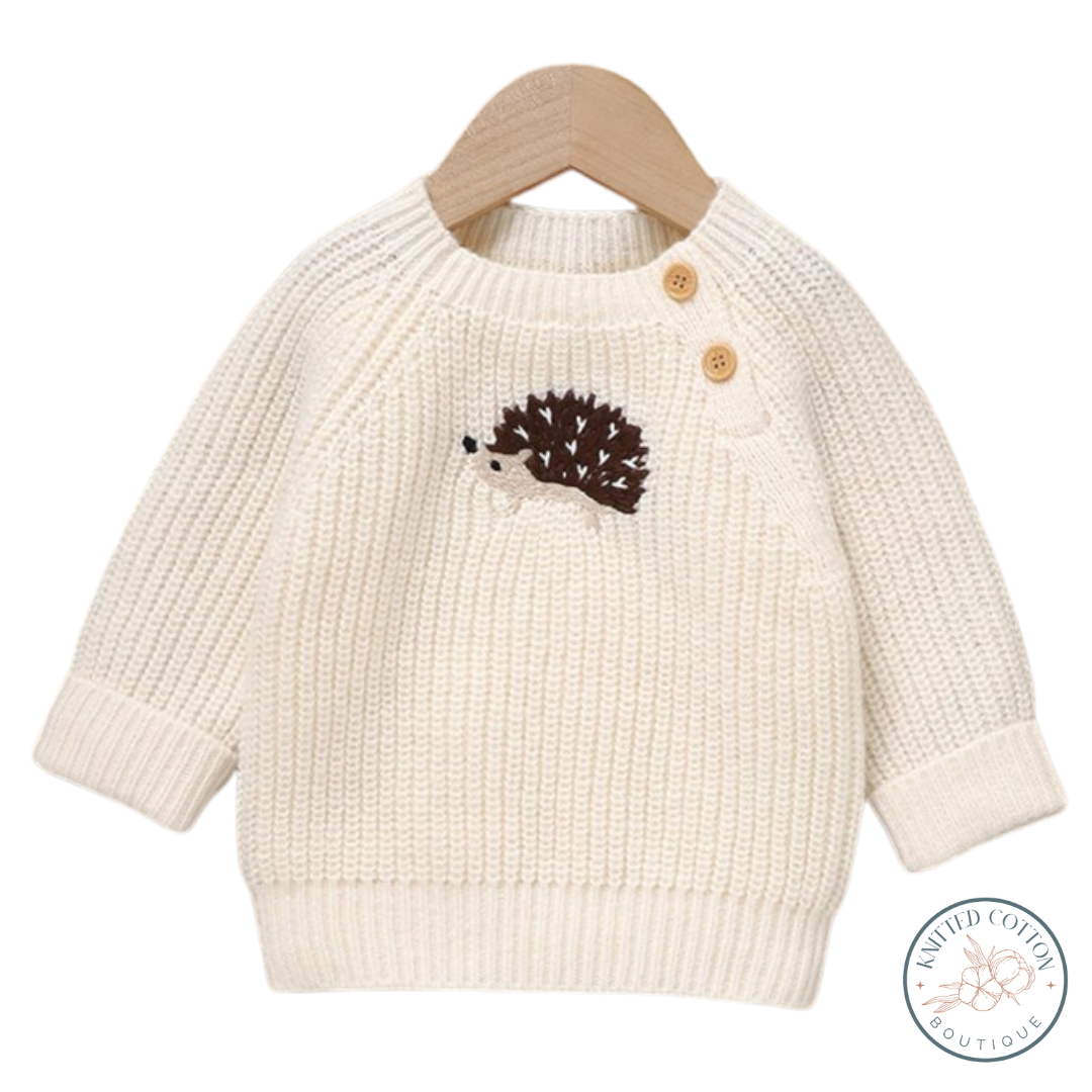 Hedgehog Pullover – Hand-Knitted Cotton for Babies