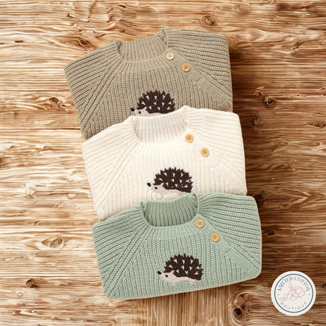 Hedgehog Pullover – Hand-Knitted Cotton for Babies