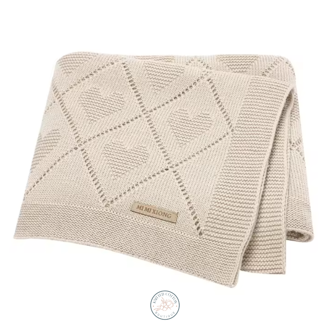 Heart Knit Baby Blanket – Hand-Knitted Cotton Comfort