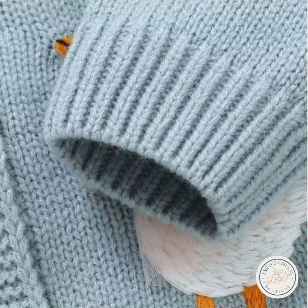 Goose Embroidery Cardigan – Hand-Knitted Cotton for Babies