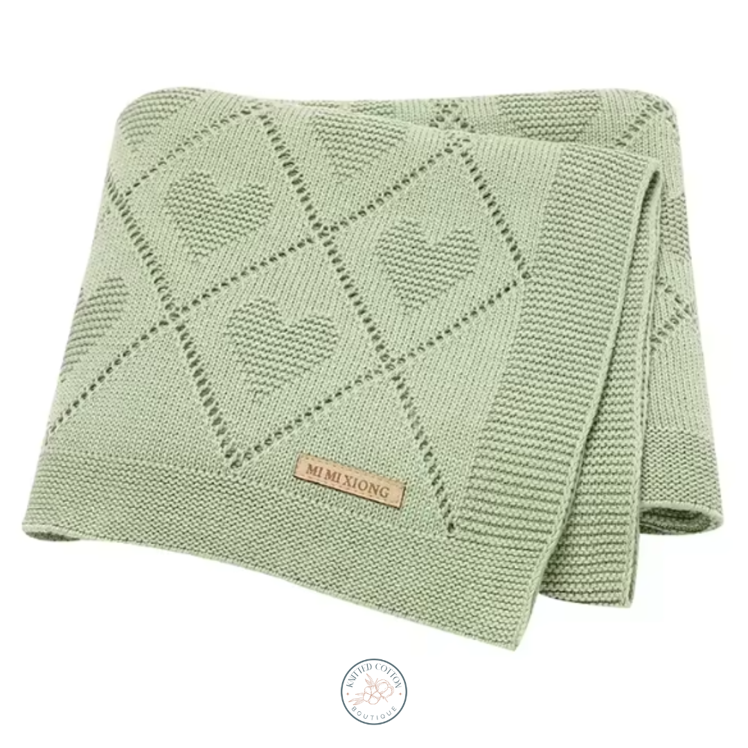 Heart Knit Baby Blanket – Hand-Knitted Cotton Comfort