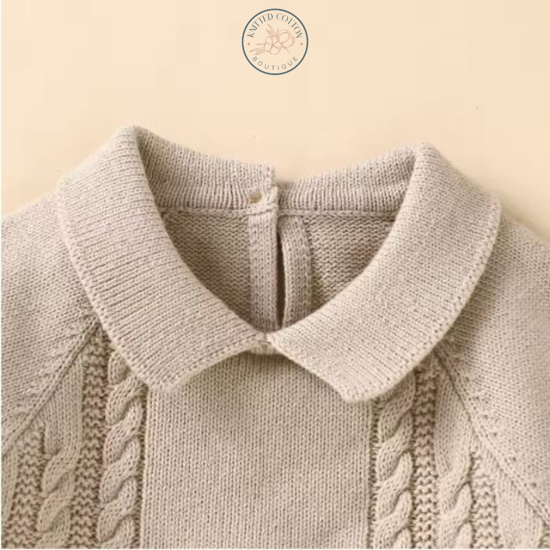 Classic Cable Knit Romper – Hand-Knitted Cotton for Babies
