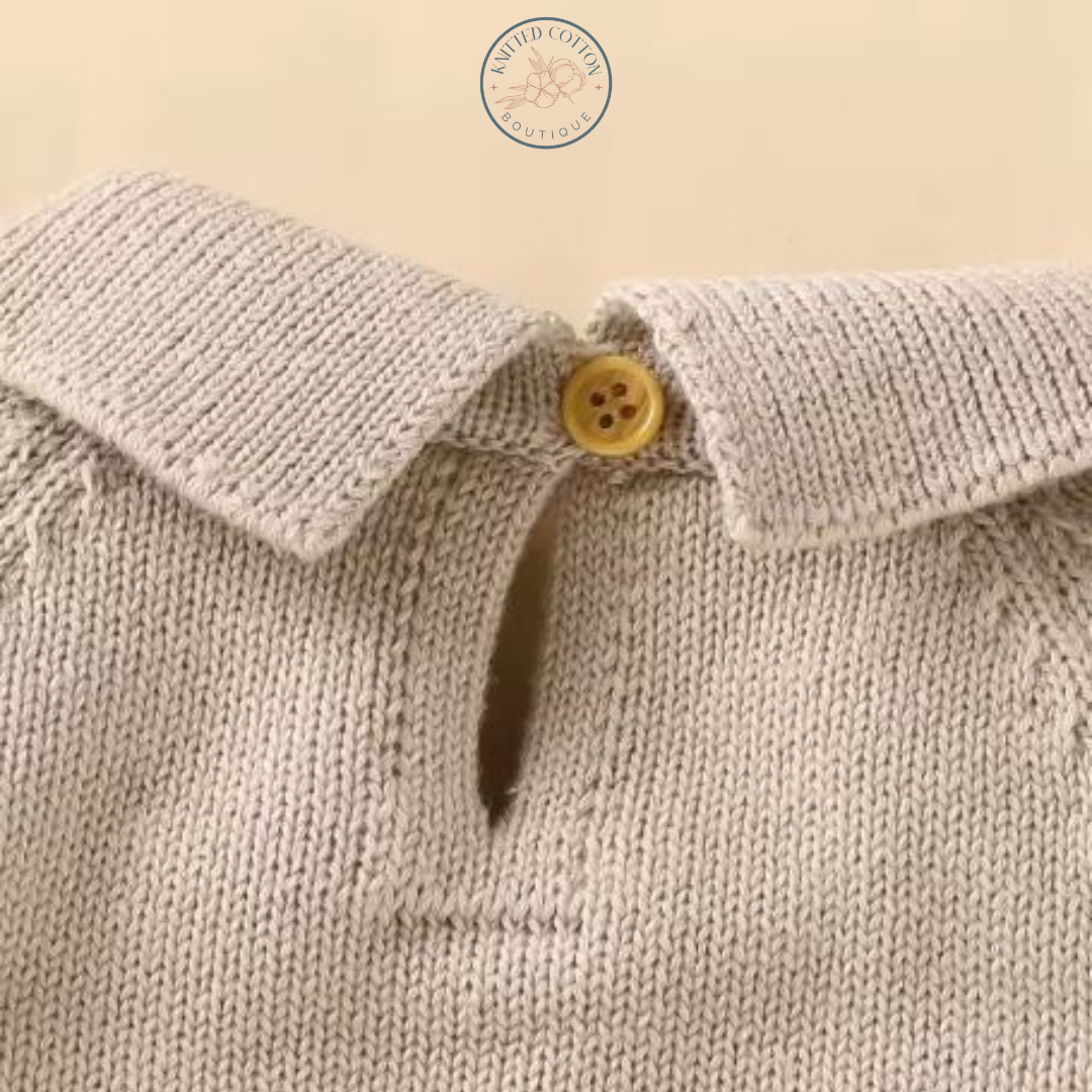 Classic Cable Knit Romper – Hand-Knitted Cotton for Babies