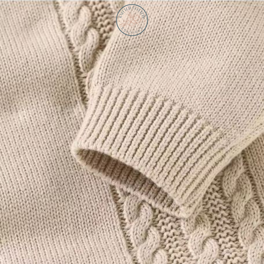 Classic Cable Knit Romper – Hand-Knitted Cotton for Babies