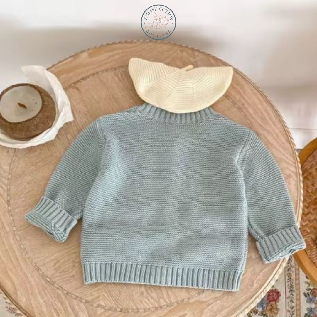 Rainbow Pocket Cardigan – Hand-Knitted Cotton for Babies