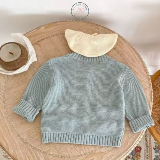 Rainbow Pocket Cardigan – Hand-Knitted Cotton for Babies