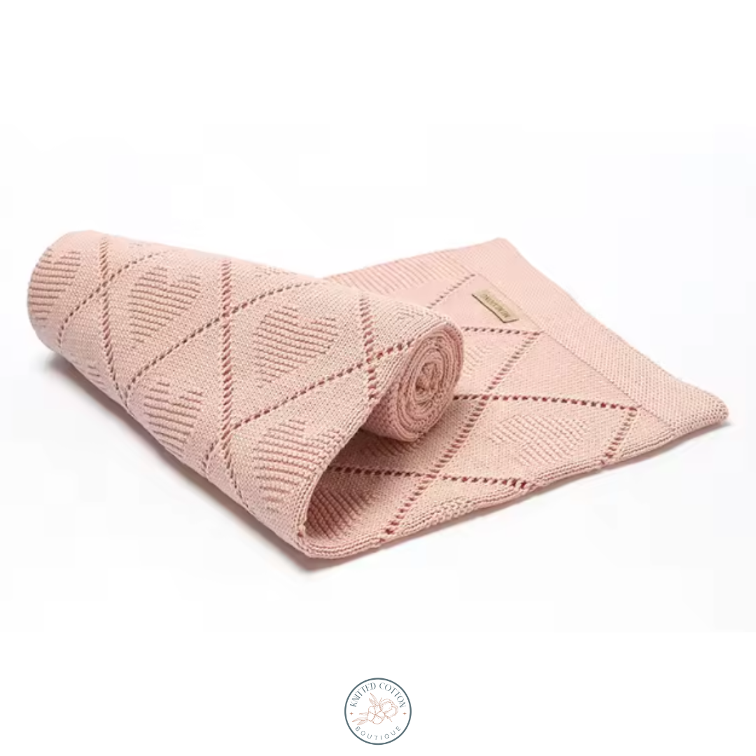 Heart Knit Baby Blanket – Hand-Knitted Cotton Comfort