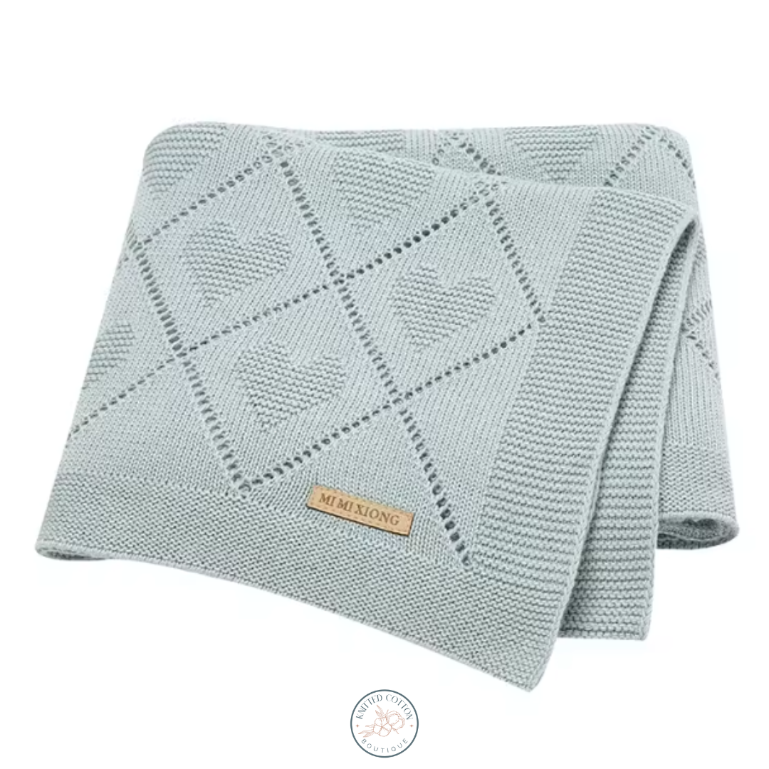 Heart Knit Baby Blanket – Hand-Knitted Cotton Comfort