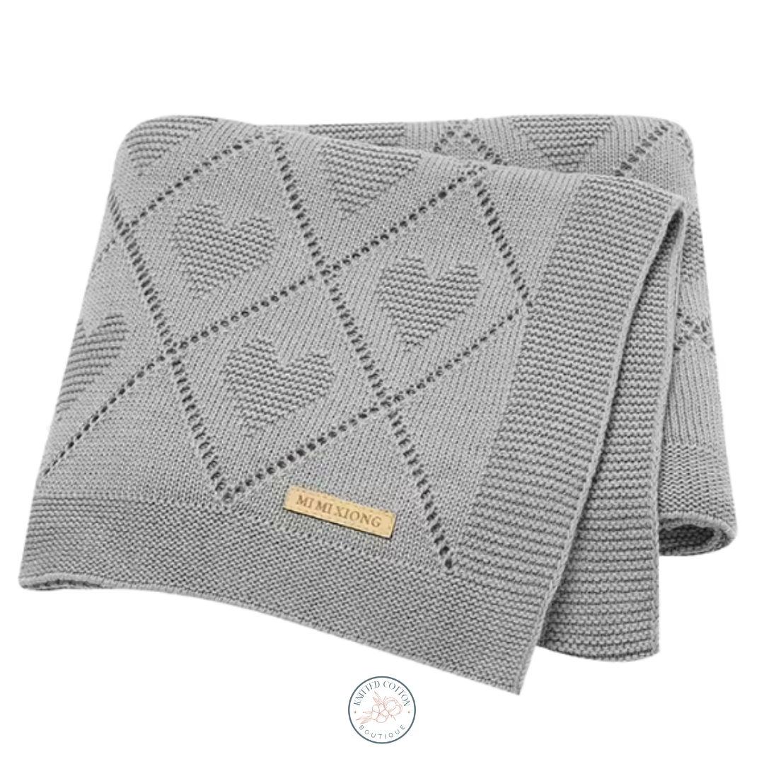 Heart Knit Baby Blanket – Hand-Knitted Cotton Comfort