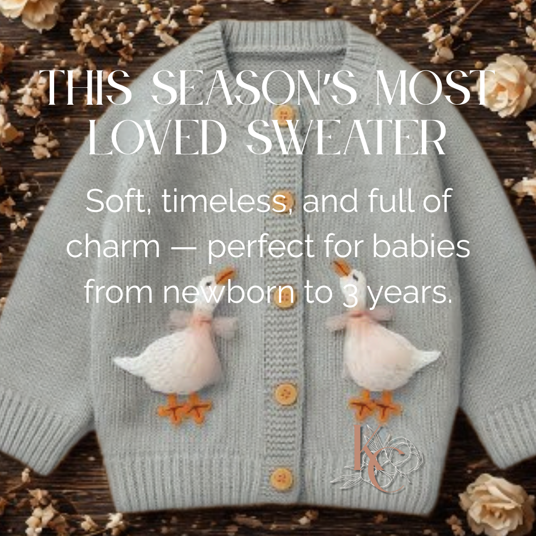 Goose Embroidery Cardigan – Hand-Knitted Cotton for Babies