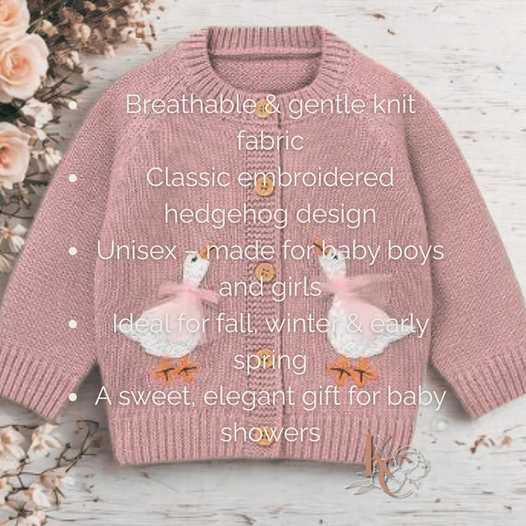 Goose Embroidery Cardigan – Hand-Knitted Cotton for Babies